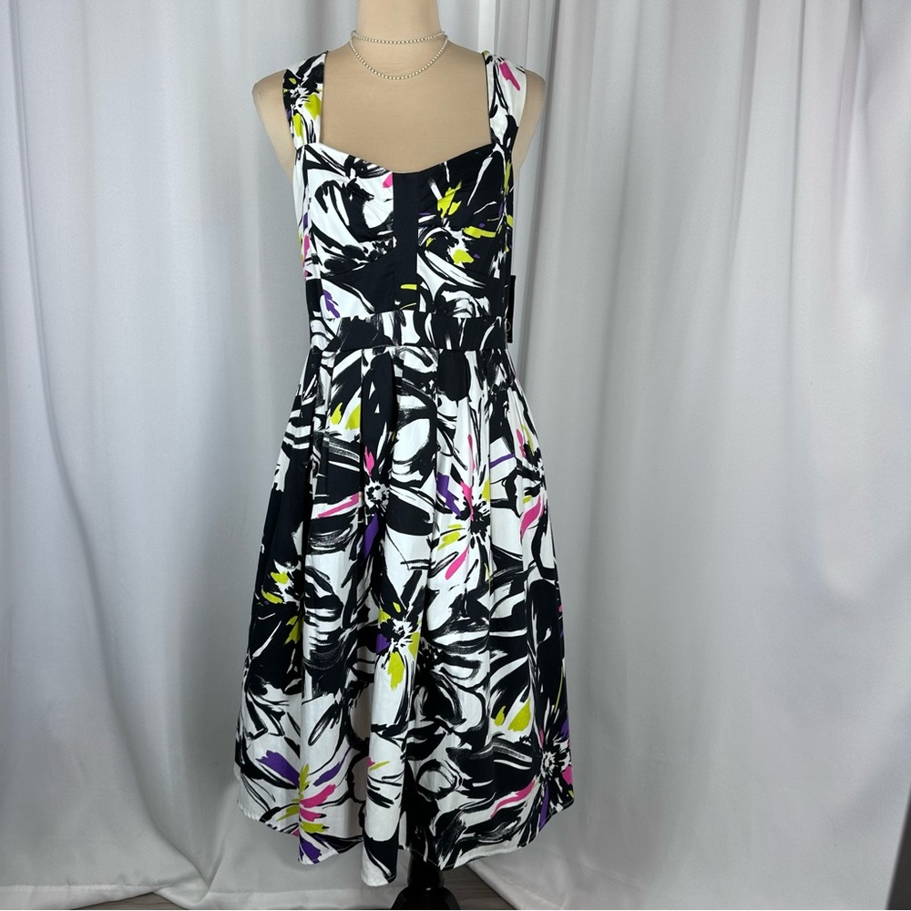 New Directions Racer Back Midi Dress Sz 10 Colorful Abstract Fit And‎ Flare